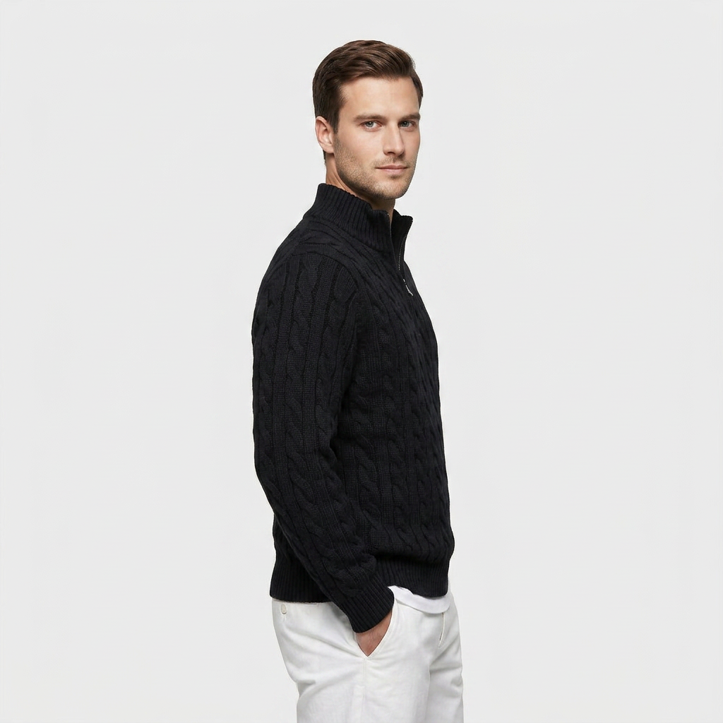 Pull Col Zippé Maille Fine Coupe Ajustée pour Homme