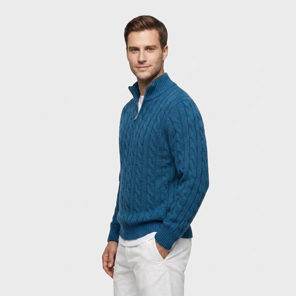 Pull Col Zippé Maille Fine Coupe Ajustée pour Homme