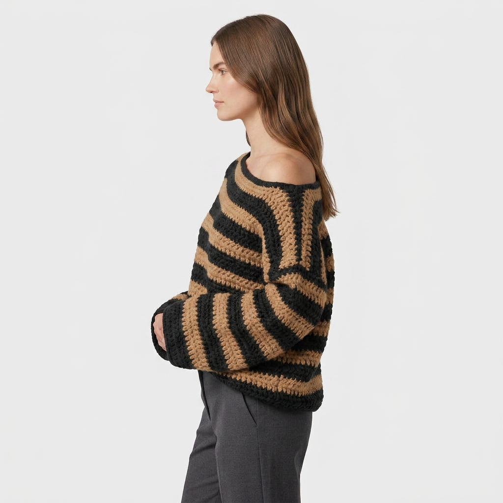 Pull Rayé Col Rond Coupe Décontractée pour Femme