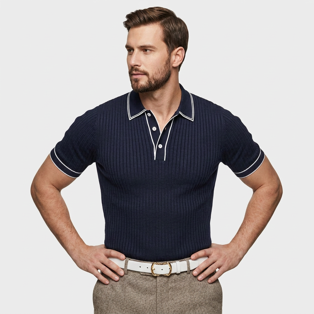 Polo Maille Côtelée Col Classique pour Homme