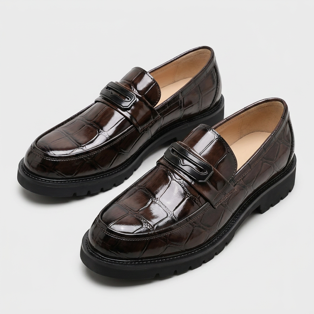 Loafer Cuir Verni Embossé Semelle Lug pour Homme