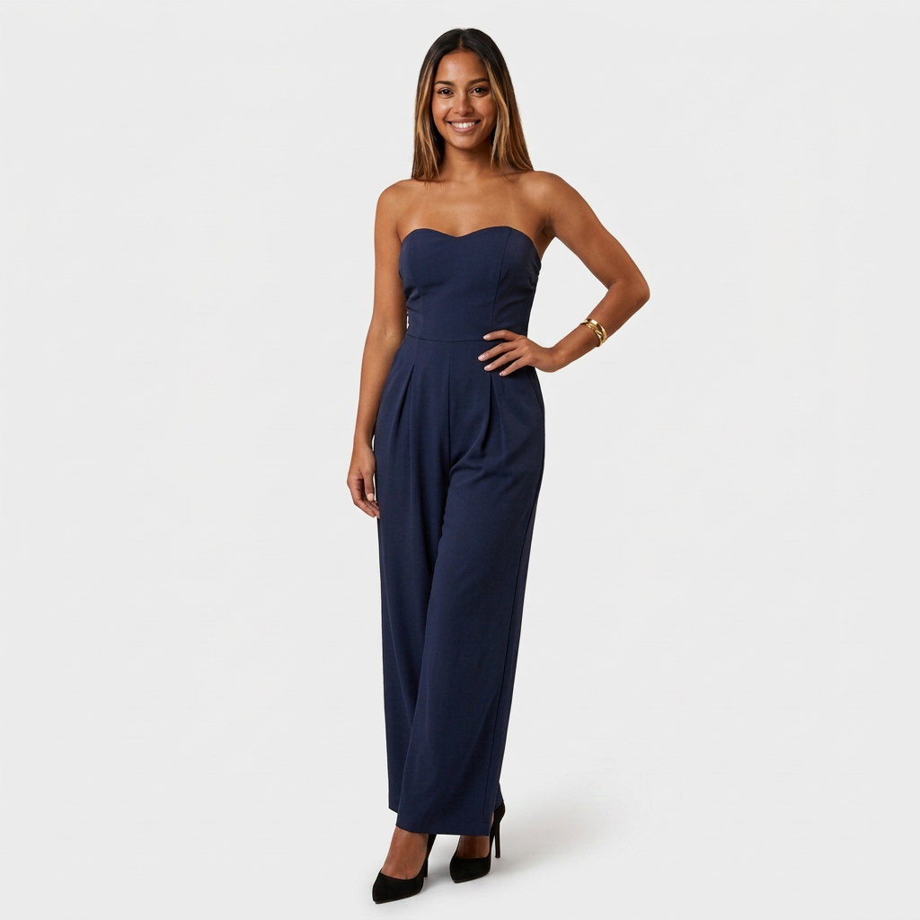 Jumpsuit Bustier Col Cœur Jambes Larges Pour Femme