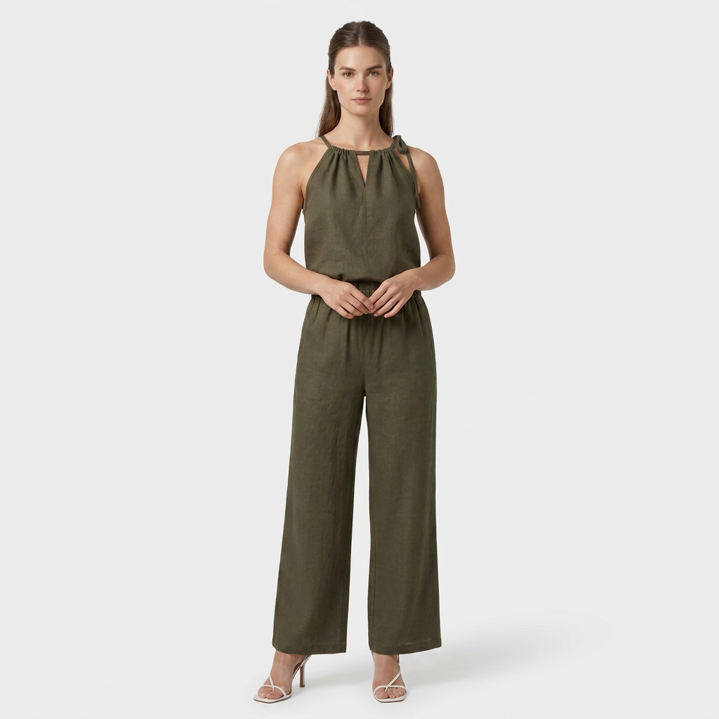 Ensemble Top Sans Manches Pantalon Droit Large pour Femme