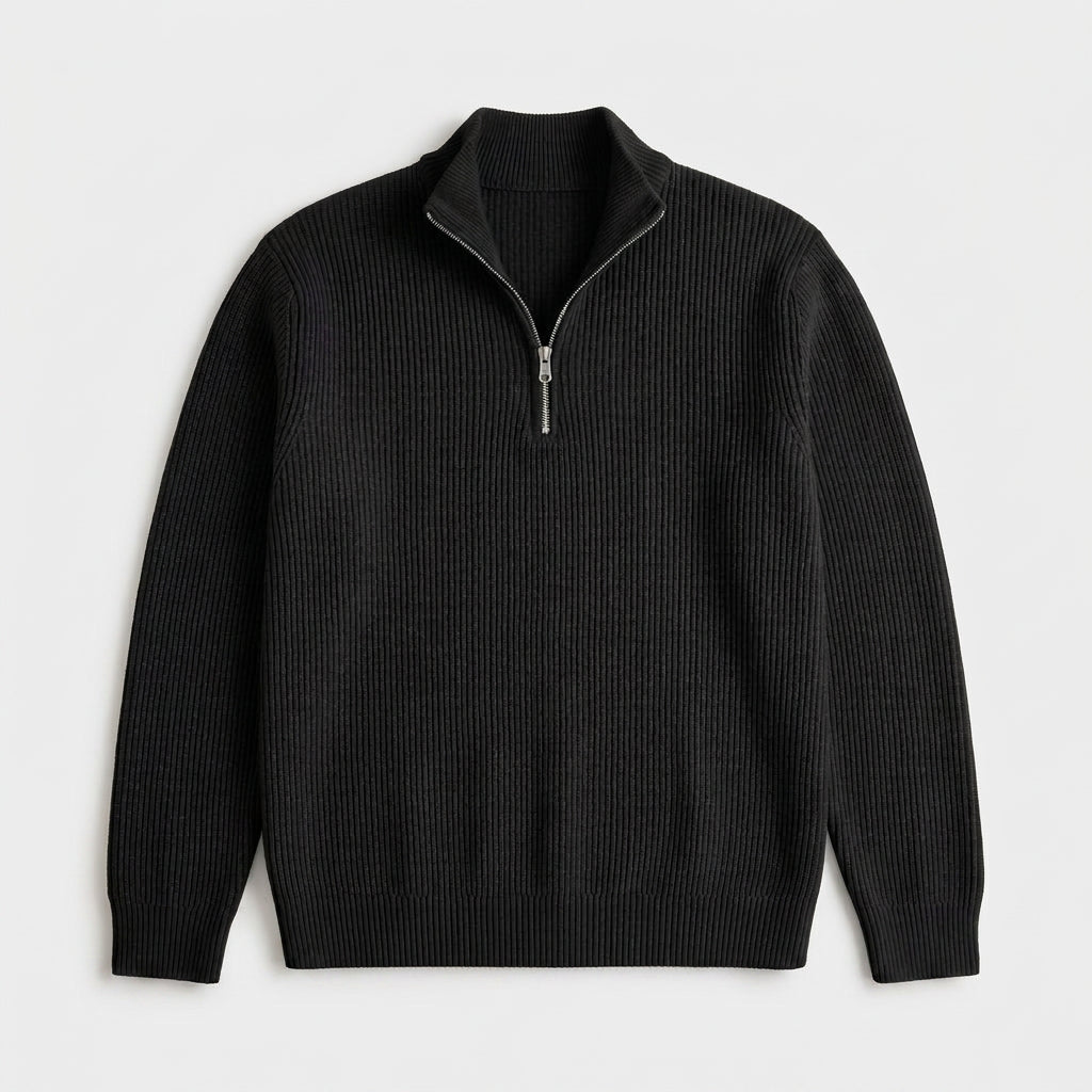 Pull en Maille Côtelée à Col Zippé pour Homme