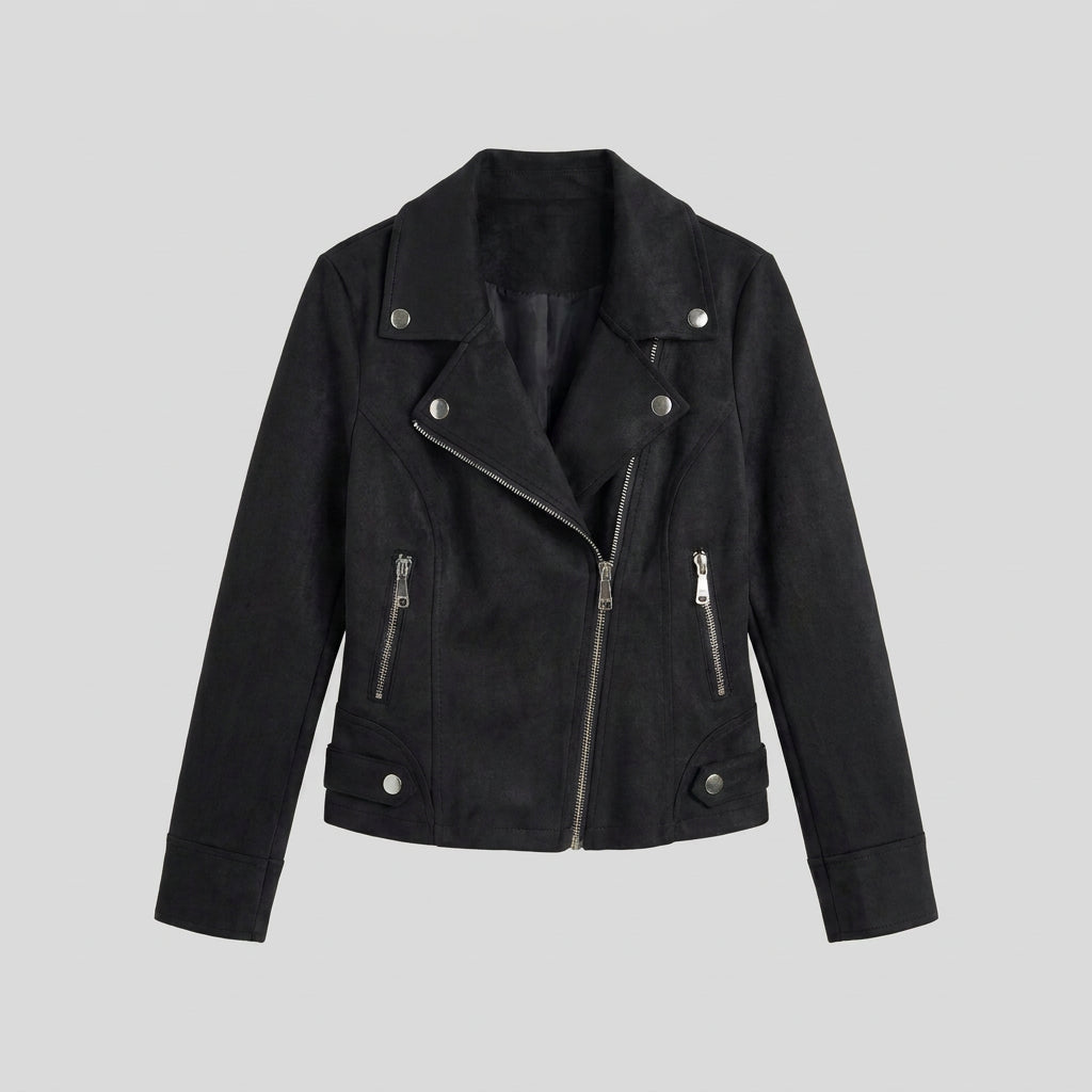 Veste Perfecto à Aspect Daim et Zip Asymétrique pour Femme