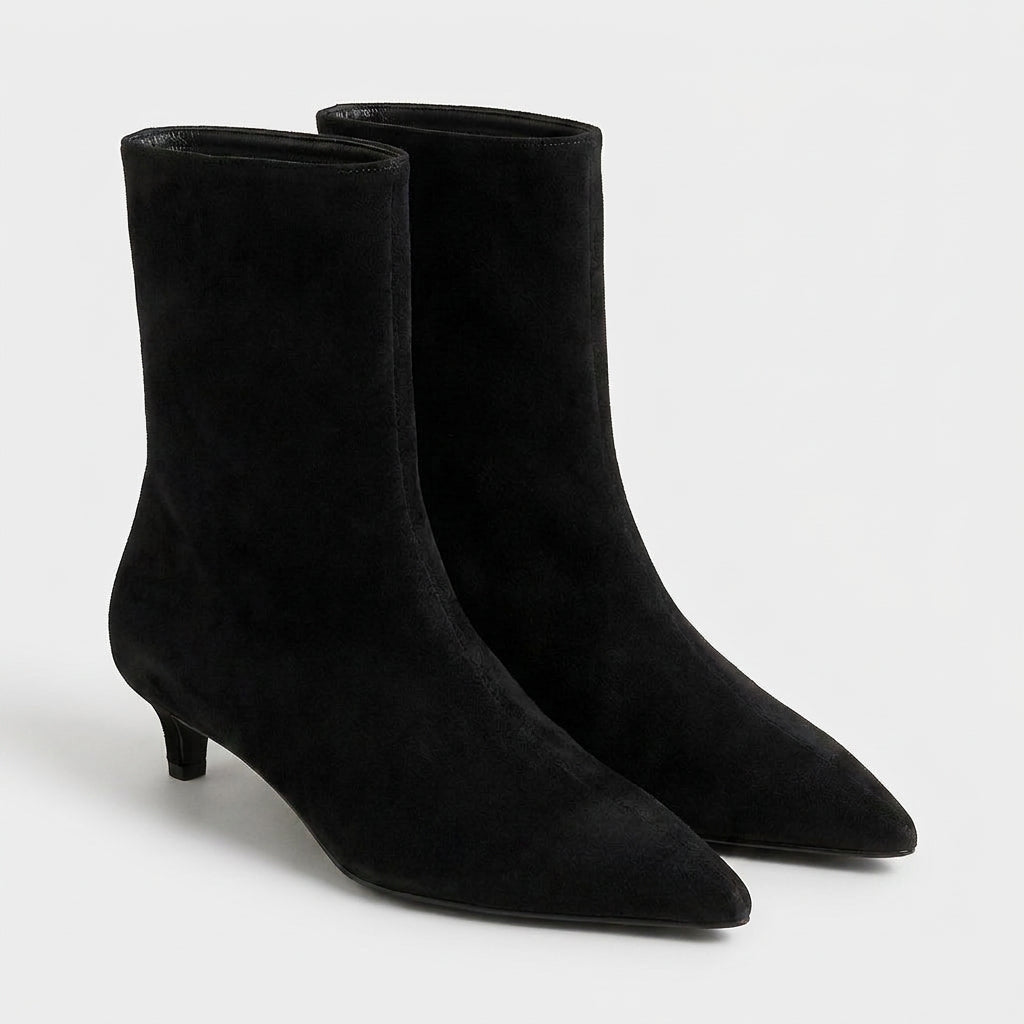 Bottines en Daim à Bout Pointu et Talon Kitten pour Femme