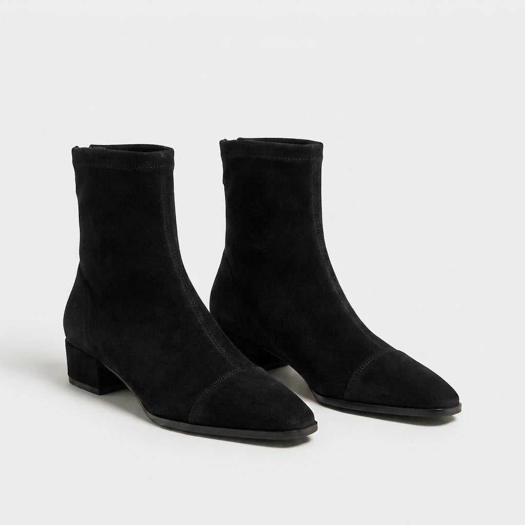Bottines Ajustées en Daim à Talon Bas pour Femme