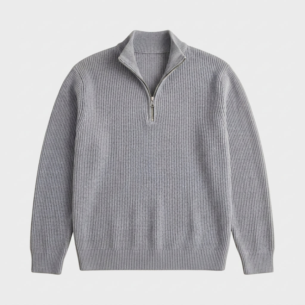 Pull en Maille Côtelée à Col Zippé pour Homme