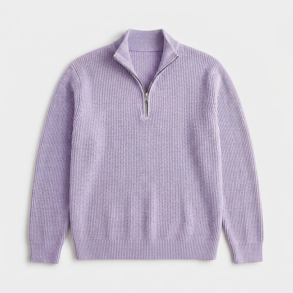 Pull en Maille Côtelée à Col Zippé pour Homme