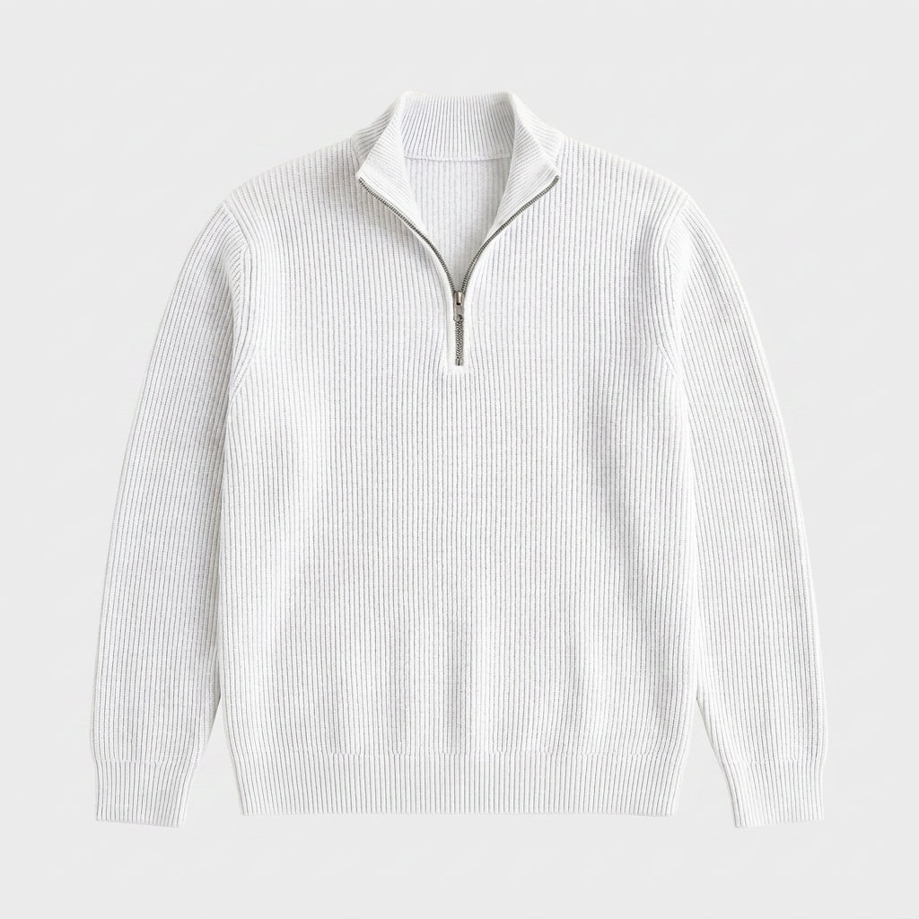 Pull en Maille Côtelée à Col Zippé pour Homme