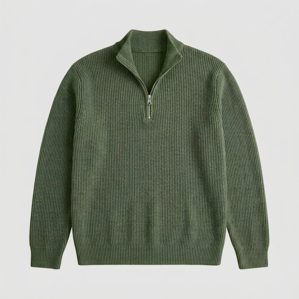 Pull en Maille Côtelée à Col Zippé pour Homme
