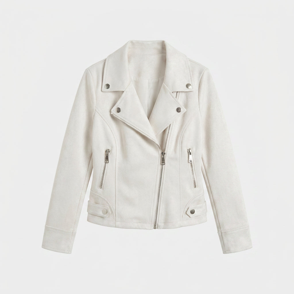 Veste Perfecto à Aspect Daim et Zip Asymétrique pour Femme