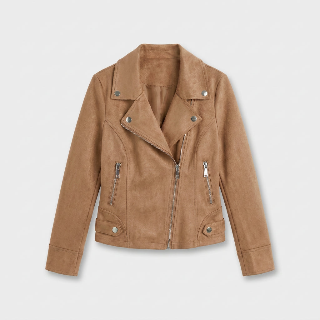 Veste Perfecto à Aspect Daim et Zip Asymétrique pour Femme