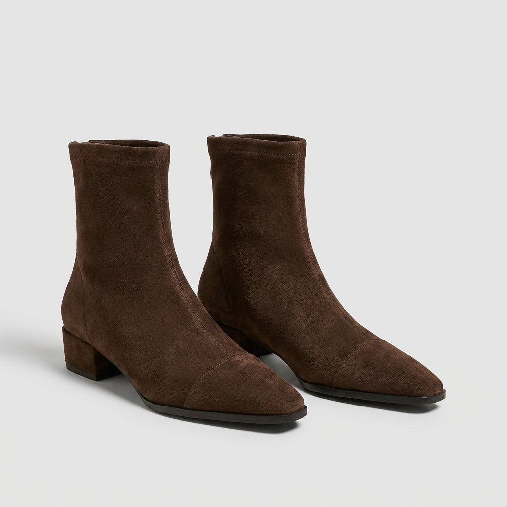 Bottines Ajustées en Daim à Talon Bas pour Femme