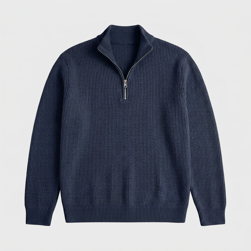 Pull en Maille Côtelée à Col Zippé pour Homme