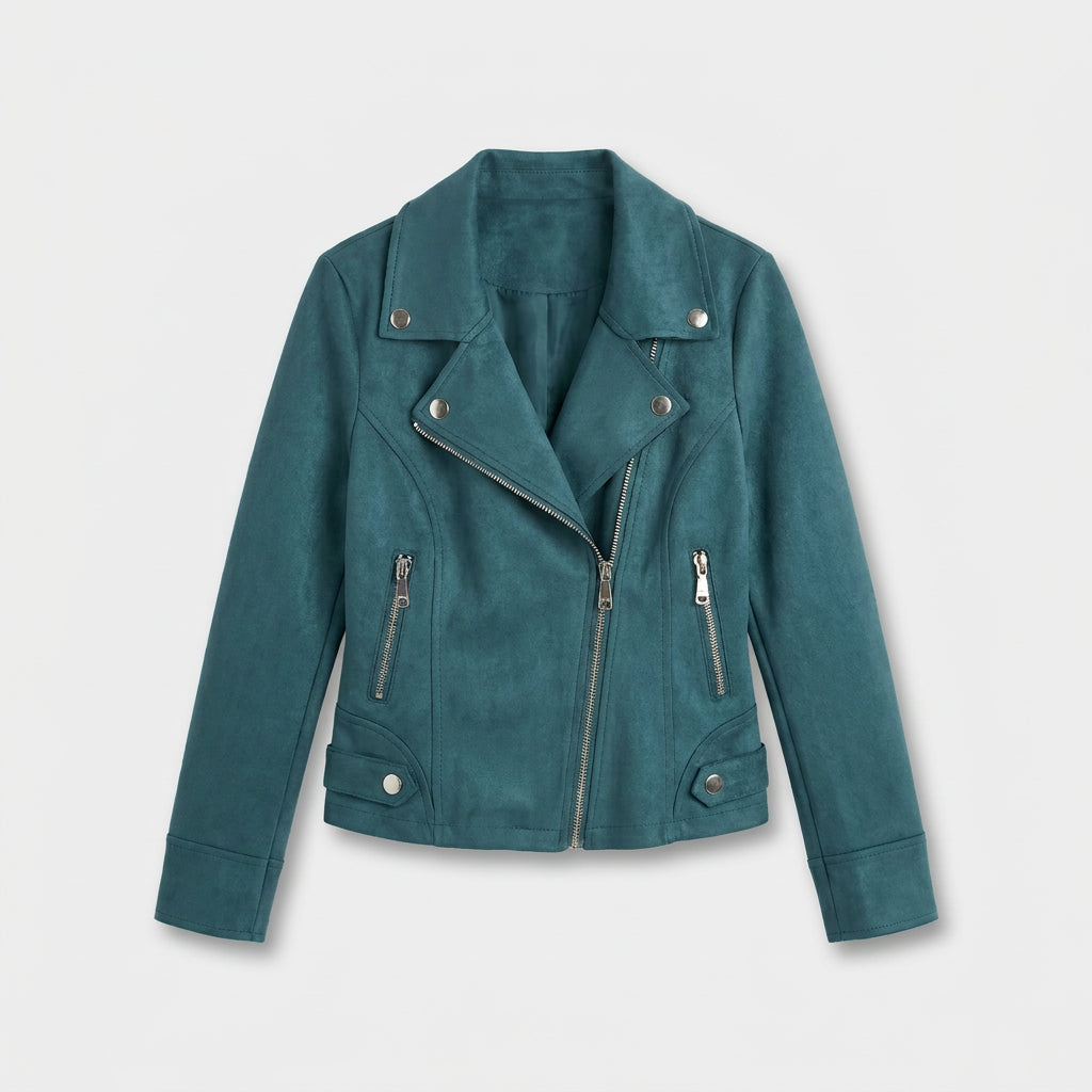 Veste Perfecto à Aspect Daim et Zip Asymétrique pour Femme