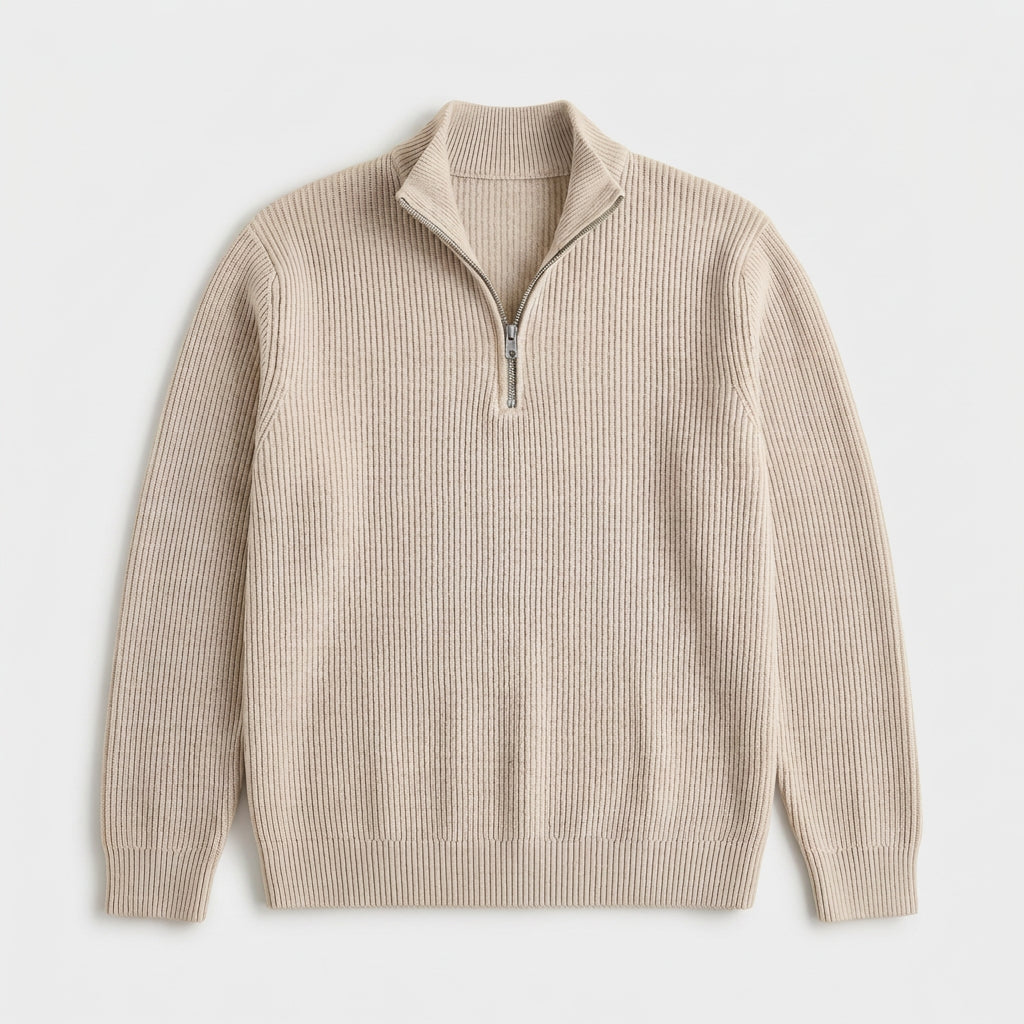 Pull en Maille Côtelée à Col Zippé pour Homme
