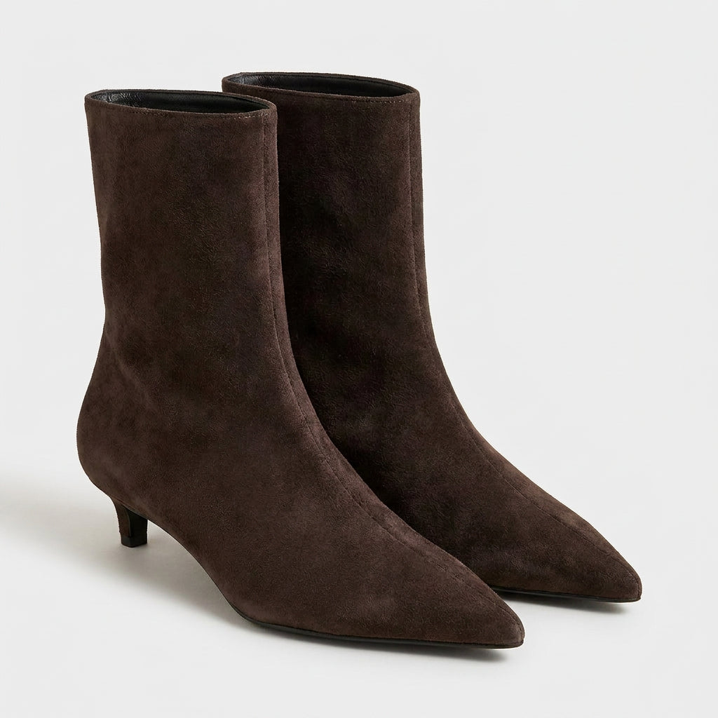 Bottines en Daim à Bout Pointu et Talon Kitten pour Femme