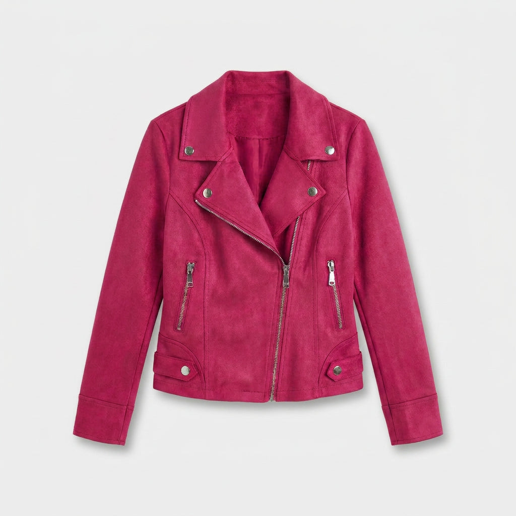 Veste Perfecto à Aspect Daim et Zip Asymétrique pour Femme