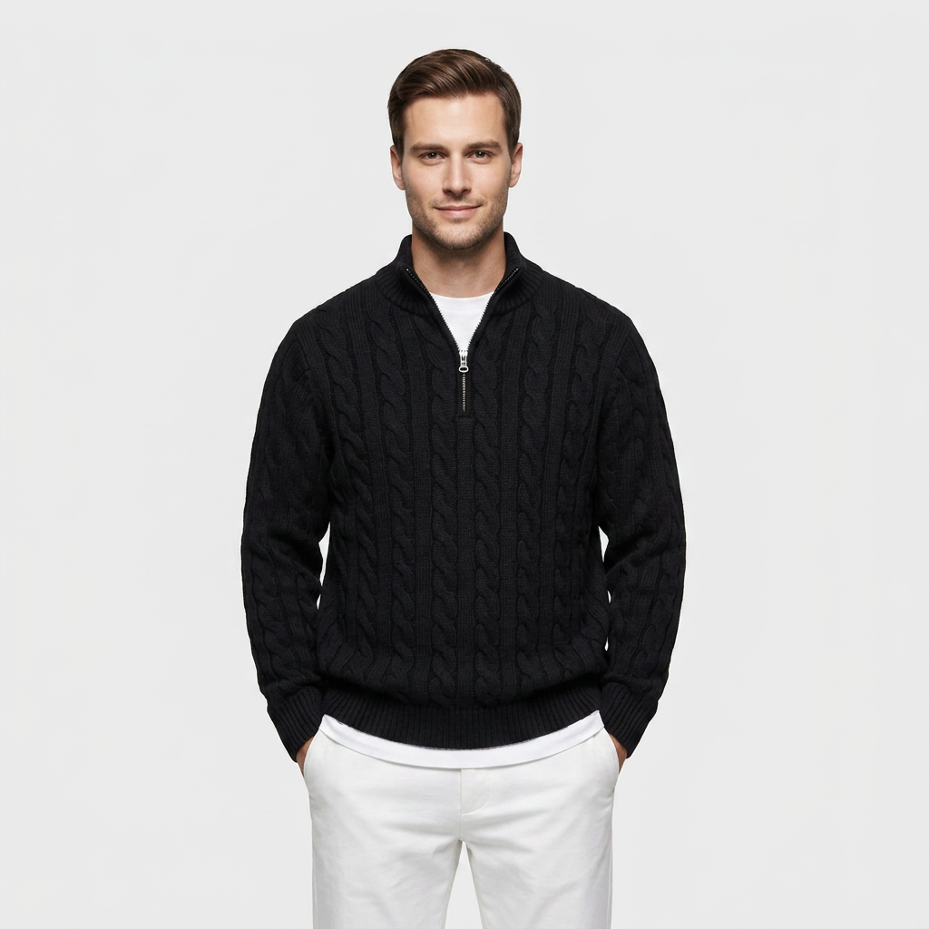 Pull Col Zippé Maille Fine Coupe Ajustée pour Homme