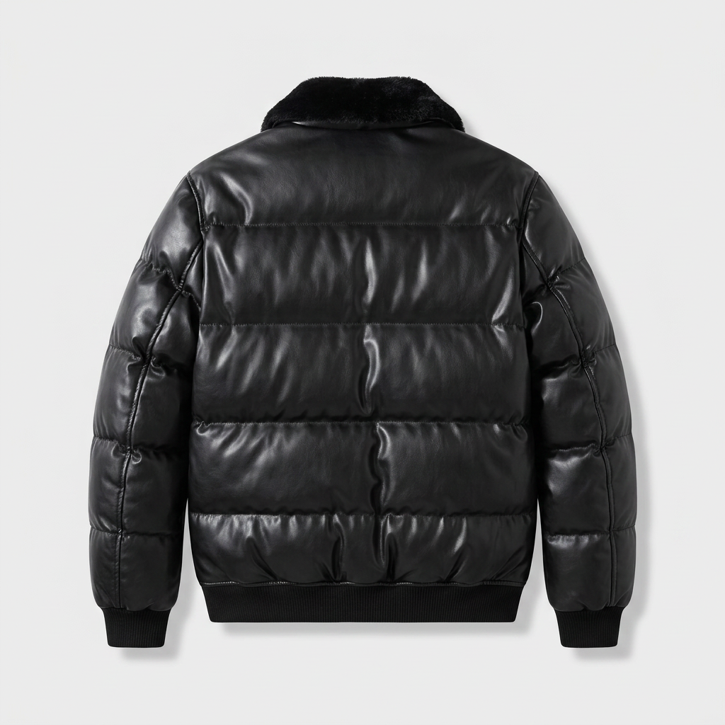Doudoune Matelassée Brillante Col Fourrure pour Homme