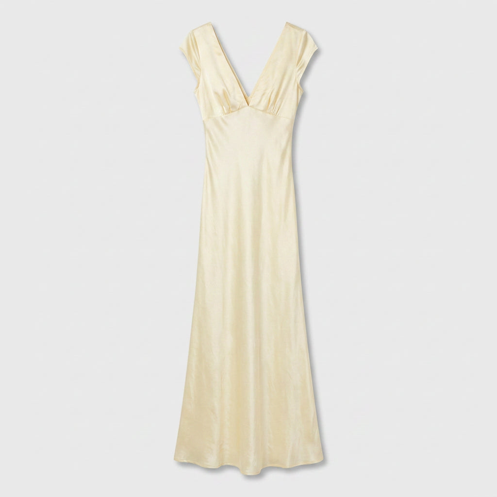 Robe Maxi Décolleté Plongeant Manches Courtes Pour Femme