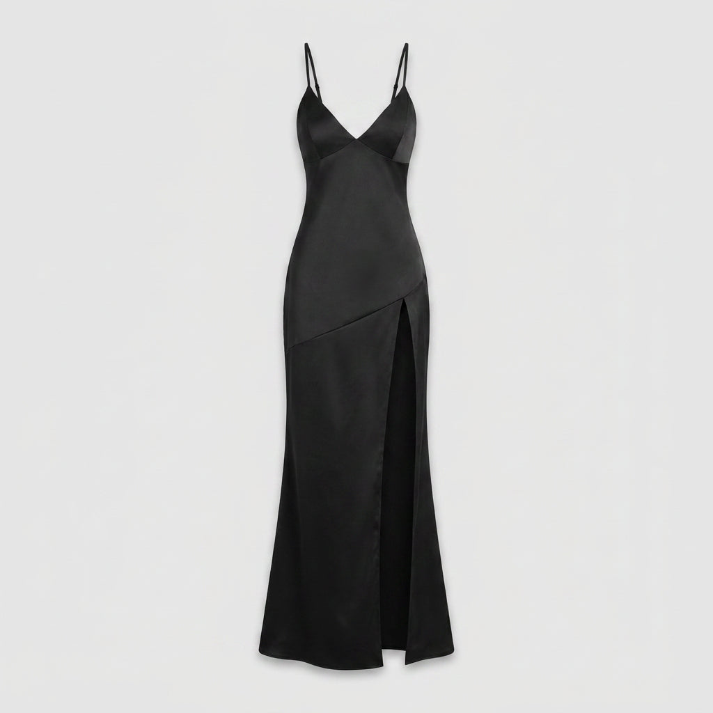 Robe de Soirée Longue en Satin à Fente pour Femme