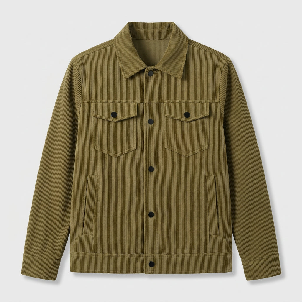 Veste en Velours Côtelé à Boutons-Pression pour Homme