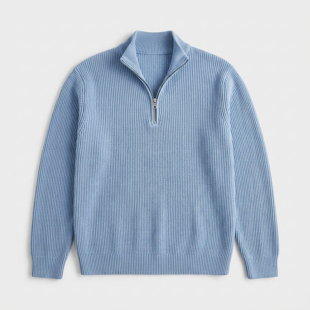 Pull en Maille Côtelée à Col Zippé pour Homme