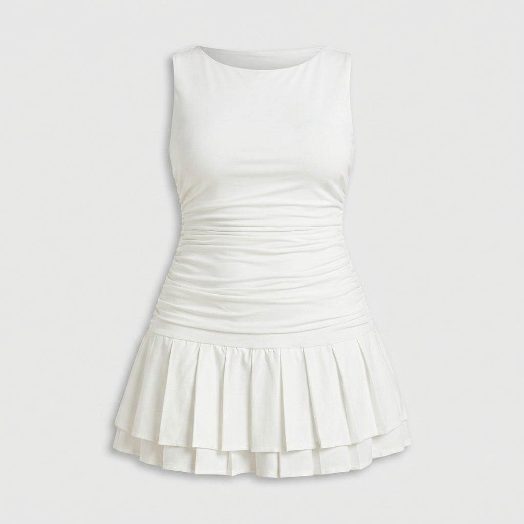 Robe Mini Sans Manches Coupe Structurée pour Femme