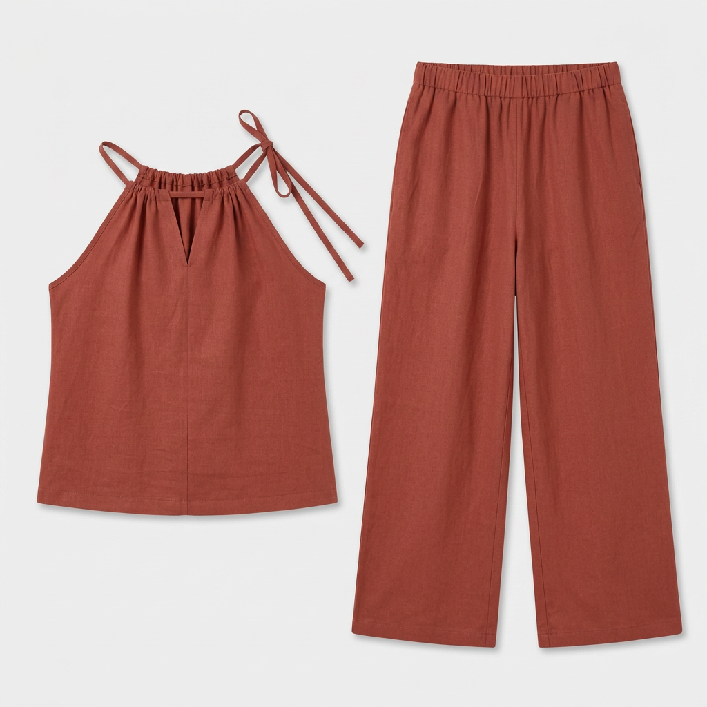 Ensemble Top Sans Manches Pantalon Droit Large pour Femme