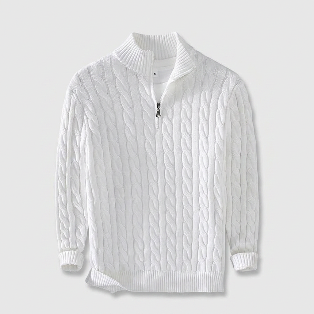 Pull Col Zippé Maille Fine Coupe Ajustée pour Homme
