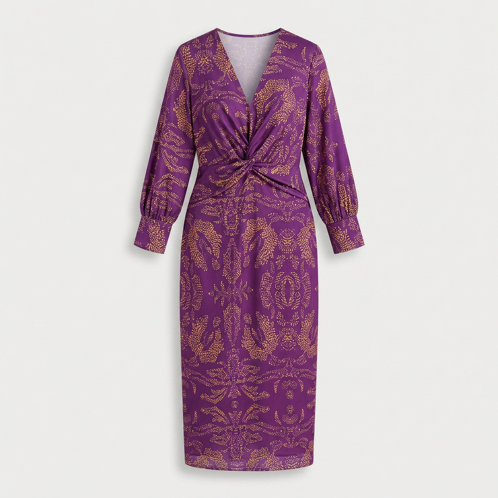 Robe Col V Manches Longues Coupe Ajustée pour Femme