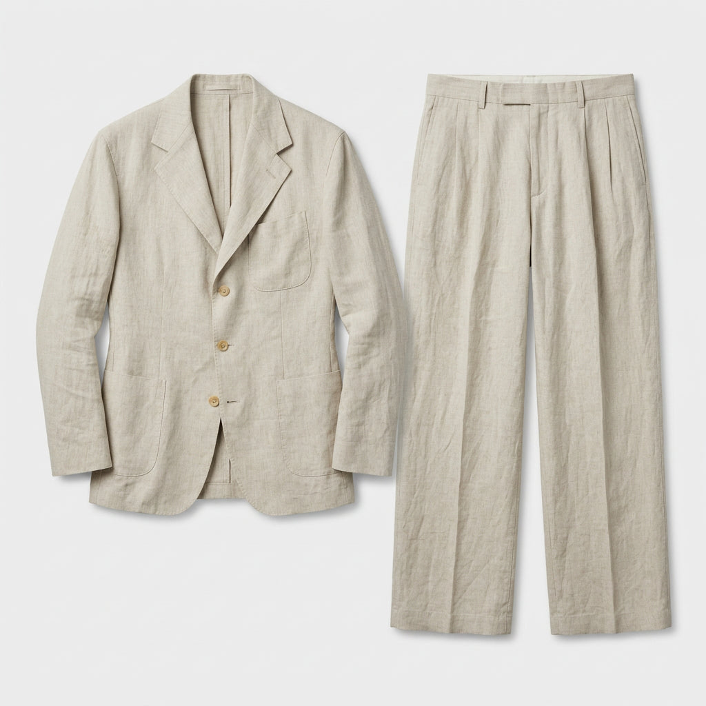 Ensemble Lin Deux Pièces Coupe Décontractée Pour Homme