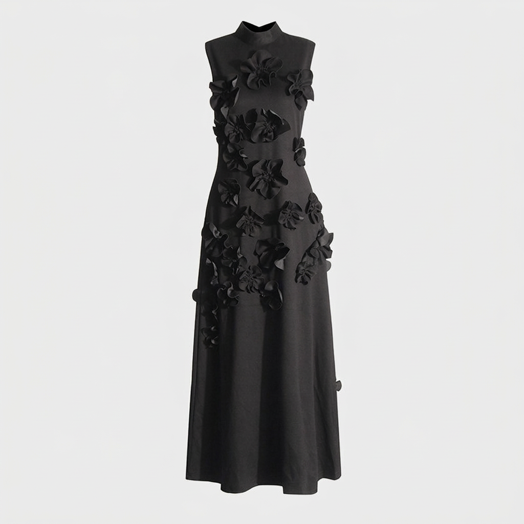 Robe Maxi Col Montant Appliqués Floraux Pour Femme