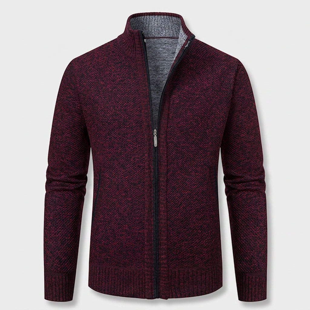 Veste en Maille Zippée à Col Montant pour Homme