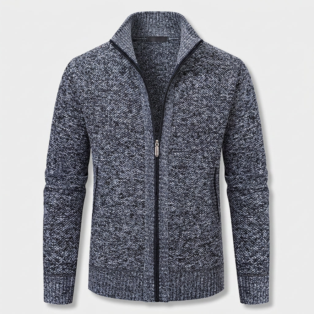 Veste en Maille Zippée à Col Montant pour Homme