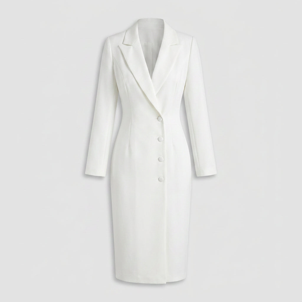Robe-Manteau Cintrée à Col Tailleur pour Femme