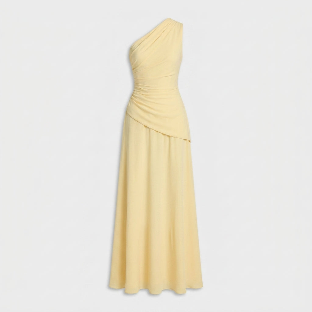 Robe Maxi Mousseline Une Épaule Drapée Évasée Pour Femme