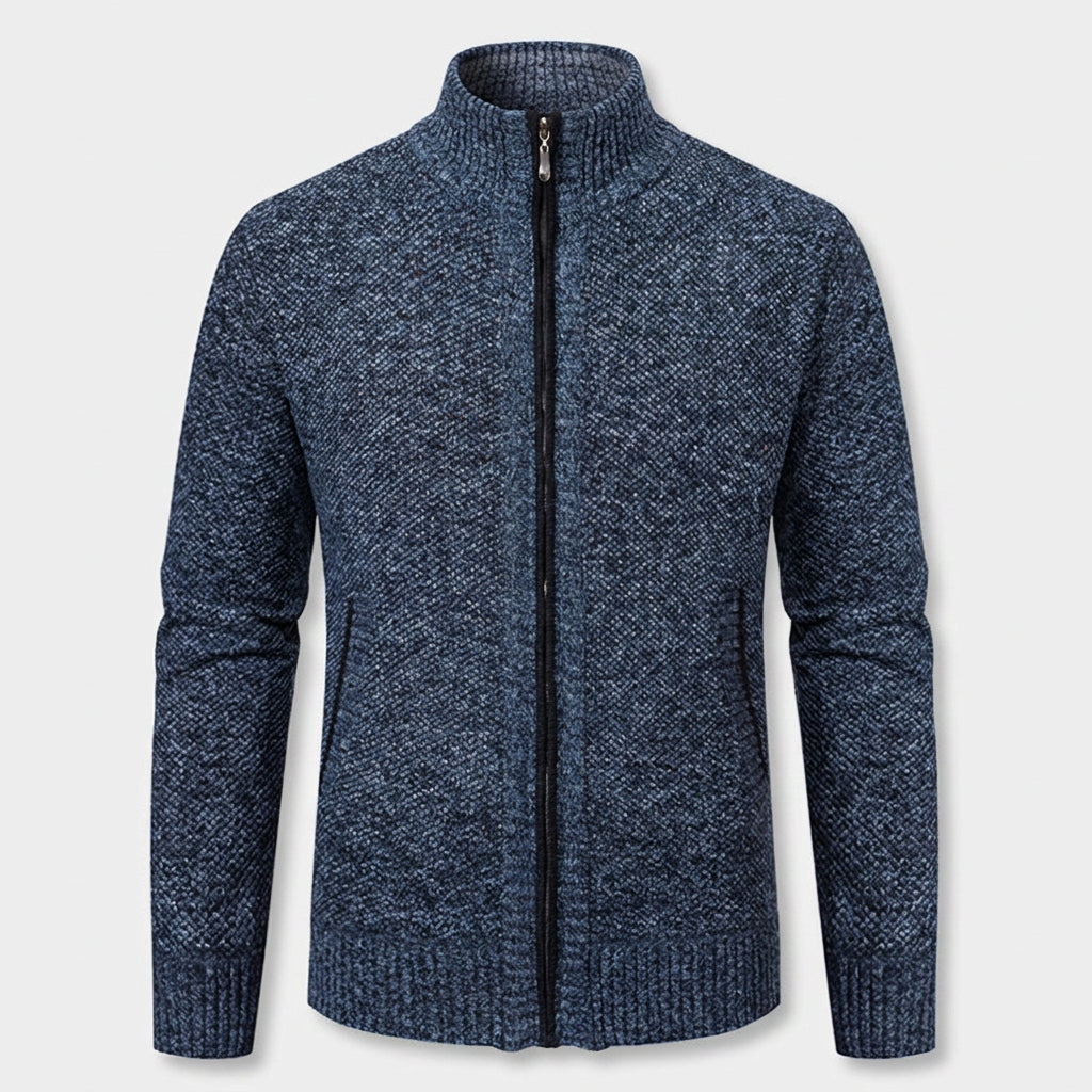 Veste en Maille Zippée à Col Montant pour Homme