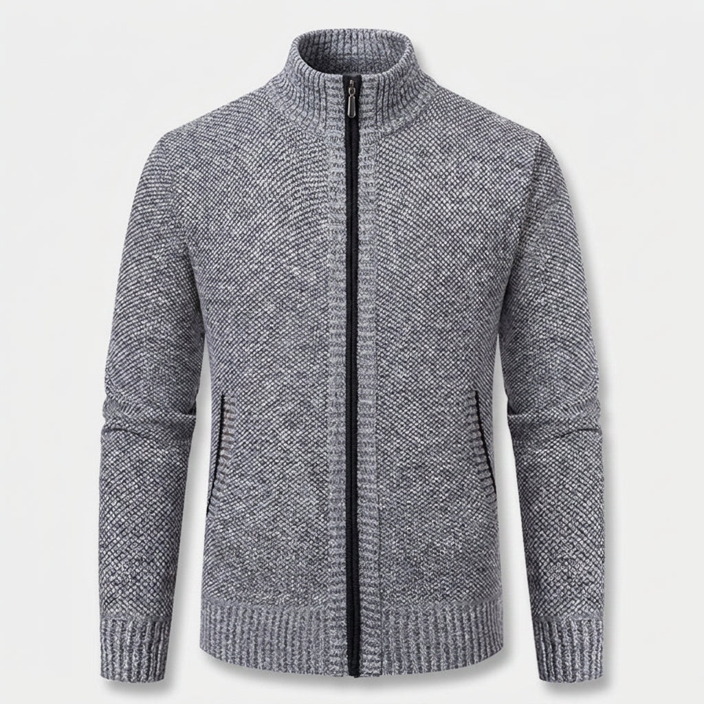 Veste en Maille Zippée à Col Montant pour Homme
