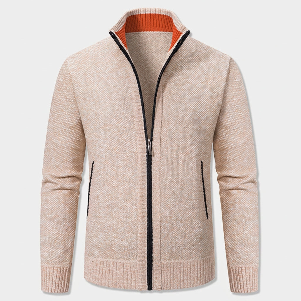 Veste en Maille Zippée à Col Montant pour Homme