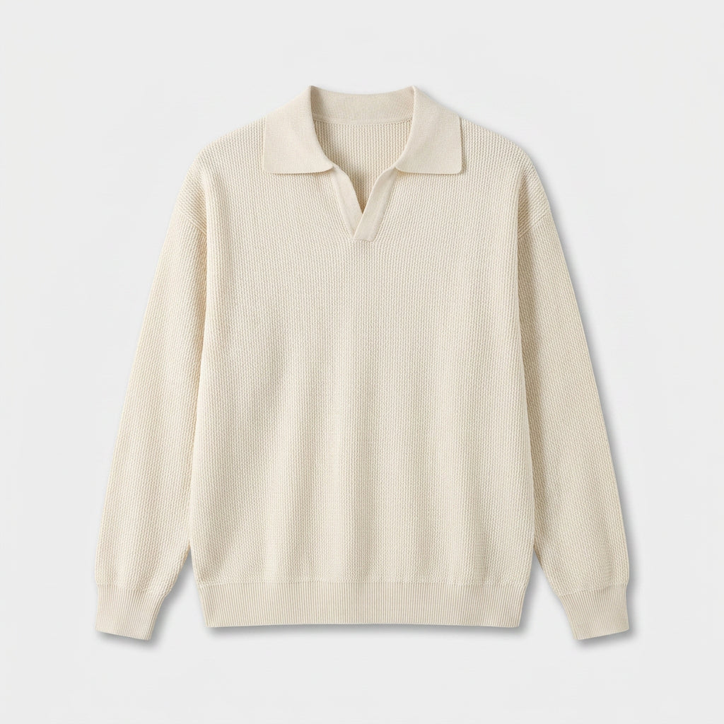 Pull Polo en Maille Texturée à Col Ouvert pour Homme