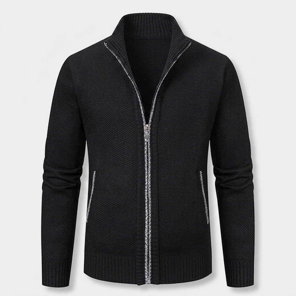 Veste en Maille Zippée à Col Montant pour Homme
