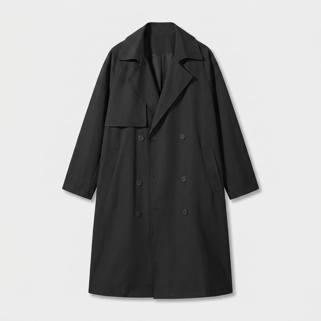 Trench-Coat Long Croisé à Col Tailleur pour Homme