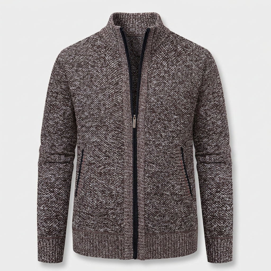 Veste en Maille Zippée à Col Montant pour Homme