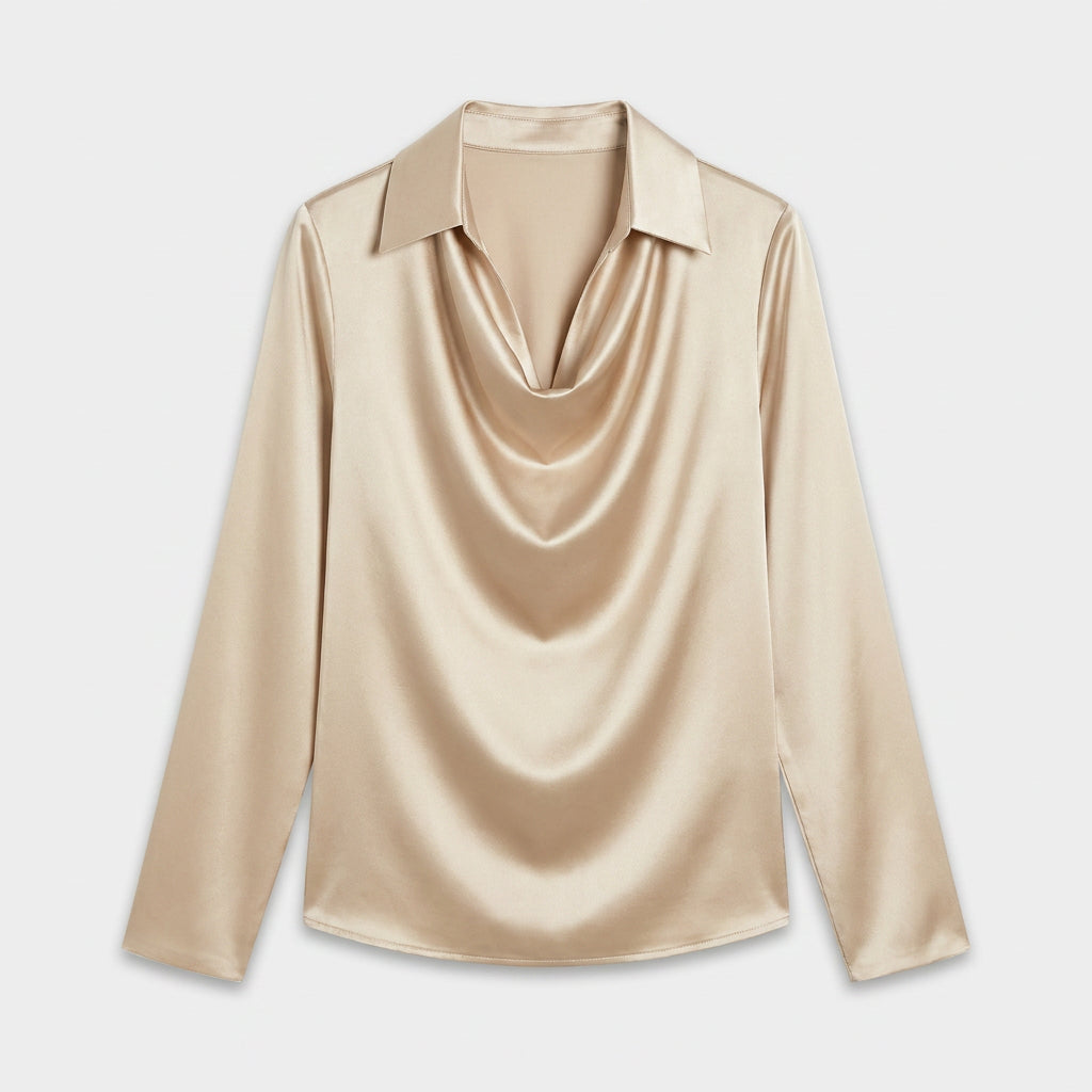 Blouse en Satin à Col Chemisier Drapé pour Femme