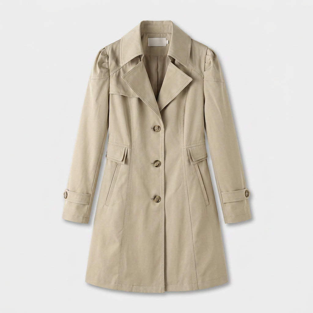 Trench-Coat Mi-Long Cintré à Col Tailleur pour Femme