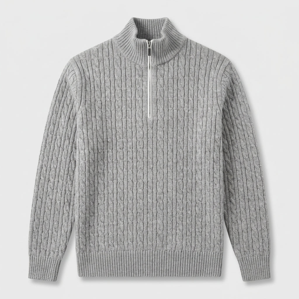 Pull en Maille Torsadée à Col Zippé pour Homme