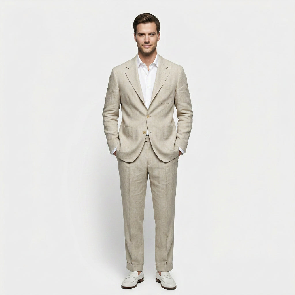 Ensemble Lin Deux Pièces Coupe Décontractée Pour Homme